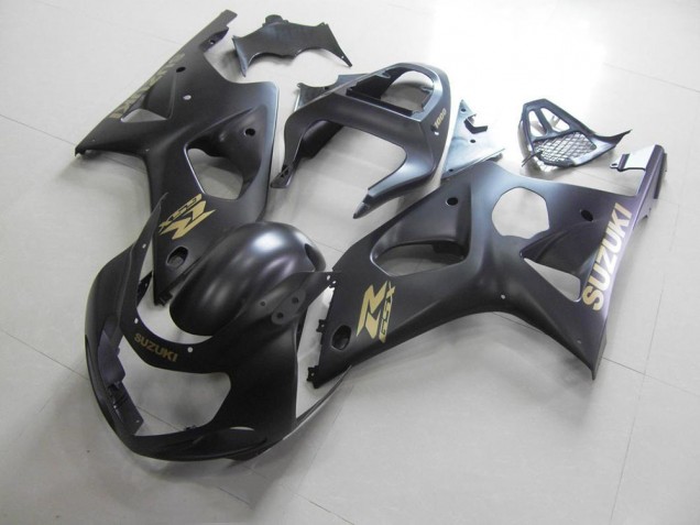 2000-2002 All Matte Black with Gold Sticker Suzuki GSXR 1000 Motorcycle Bodywork