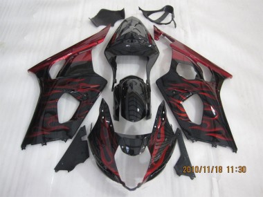 2003-2004 Black Red Flame Suzuki GSXR1000 Motorcycle Bodywork