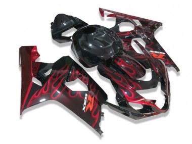 2004-2005 Black Red Flames Suzuki GSXR 600/750 Motorcycle Fairing