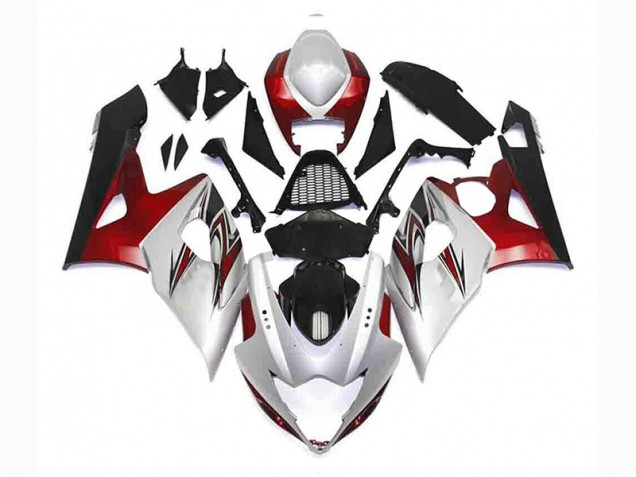 2005-2006 Silver Red Black Suzuki GSXR 1000 Bike Fairing Kit