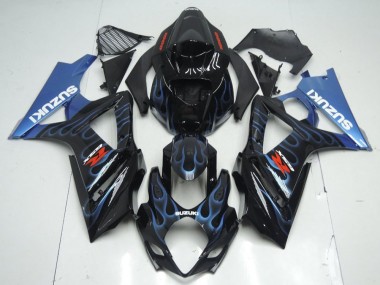 2007-2008 Black Blue Flame Suzuki GSXR 1000 K7 Motorcycle Fairing Kit