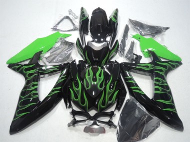 2008-2010 Black Green Flame Suzuki GSXR600 Bike Fairings