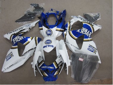 2009-2016 White Lucky Strike Blue Motul Suzuki GSXR1000 Motorcycle Fairings